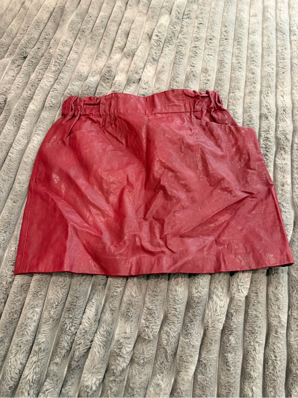 Zara Crimson Faux Leather Mini Skirt with Ruching Waist